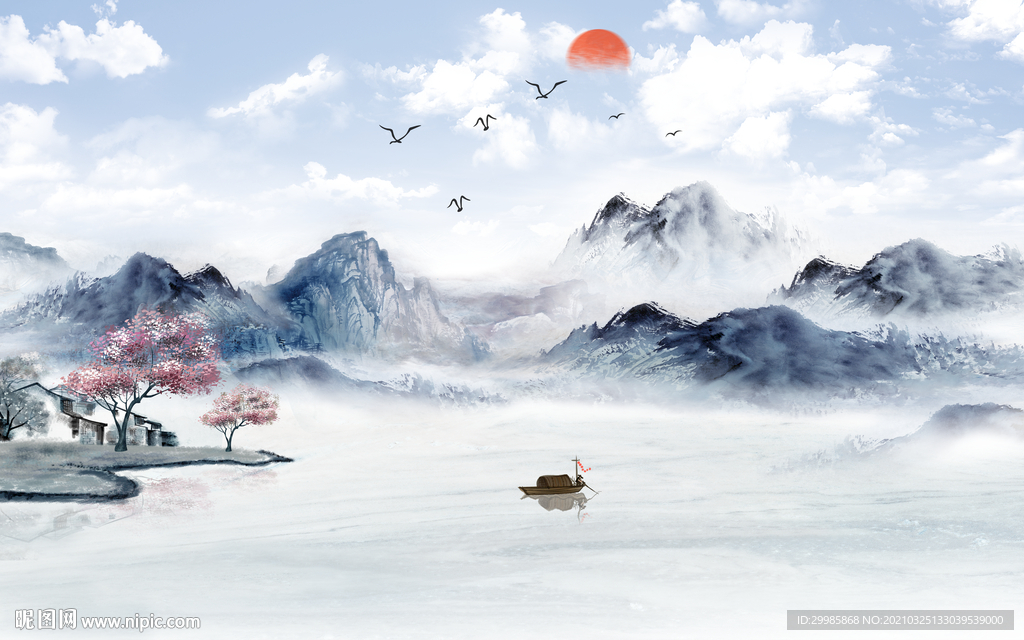 新品山水画无框画 tif分层