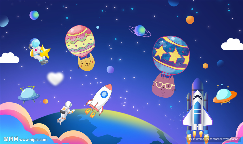太空火箭星球星星背景墙