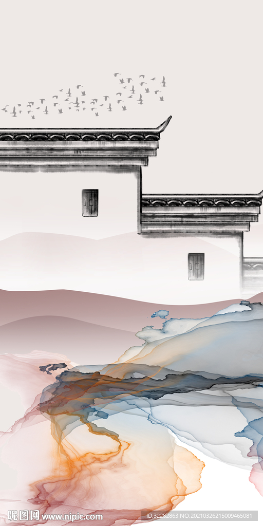 徽派高端玄关山水画