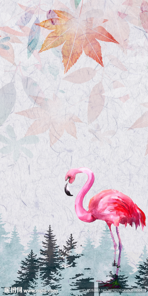 火烈鸟装饰玄关分层画