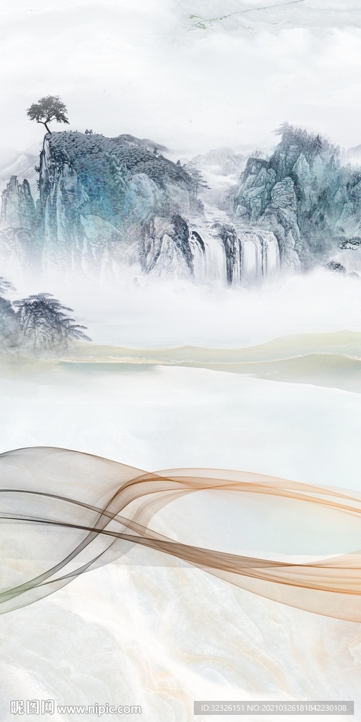 新中式风景山水画 tif分层