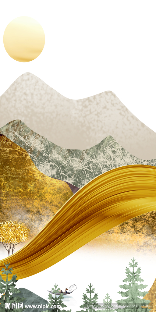 金色 风景山水画 tif分层