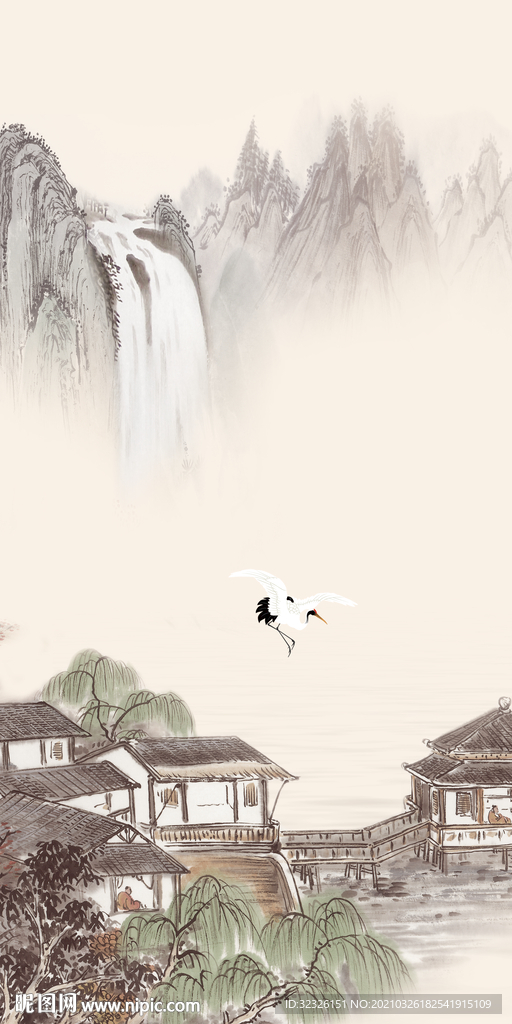 国画 风景山水画 tif分层