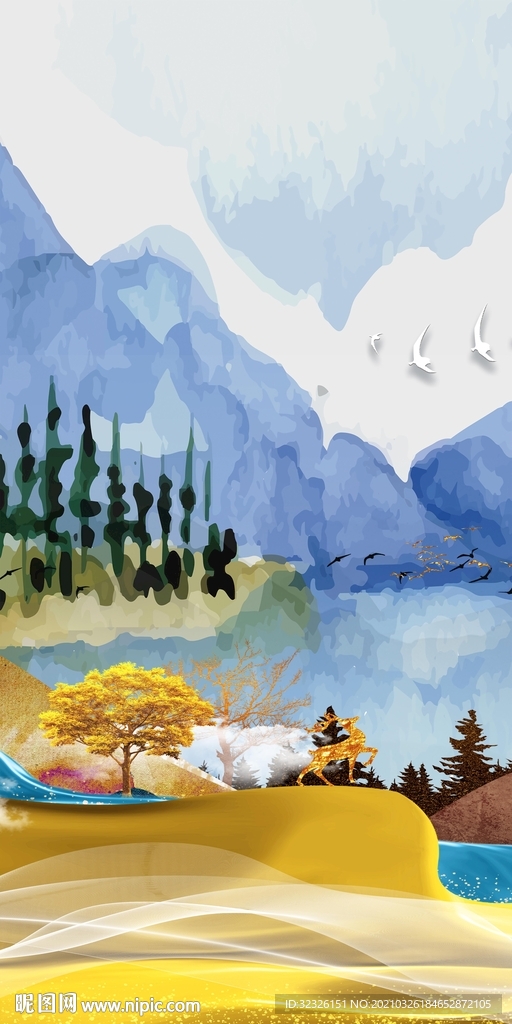 高清 风景山水画 tif分层