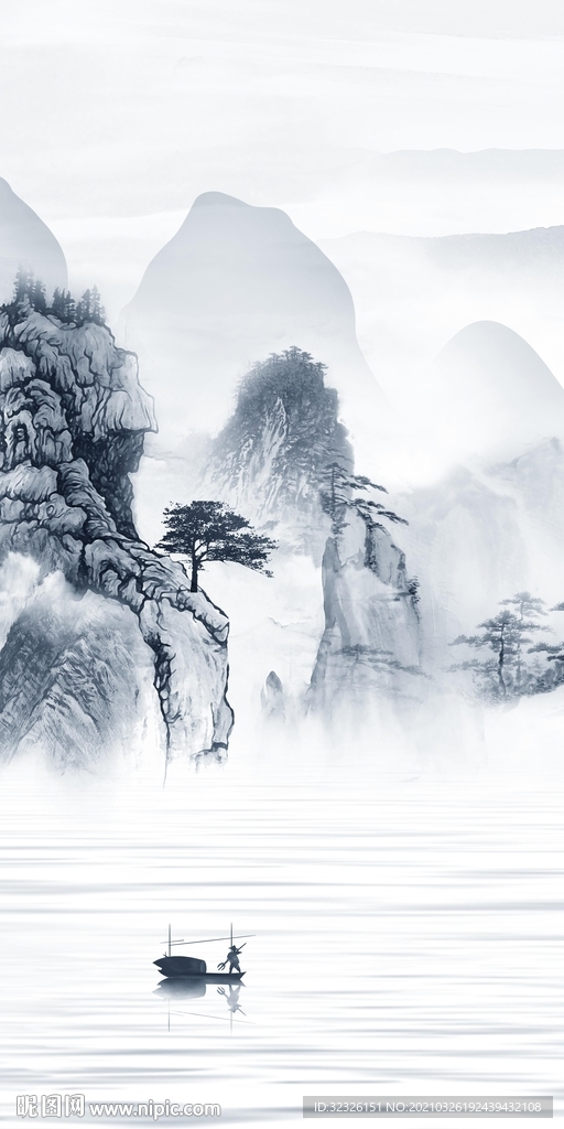 新中式现代玄关山水 tif分层