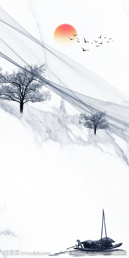 简约玄关山水框画 TIF分层