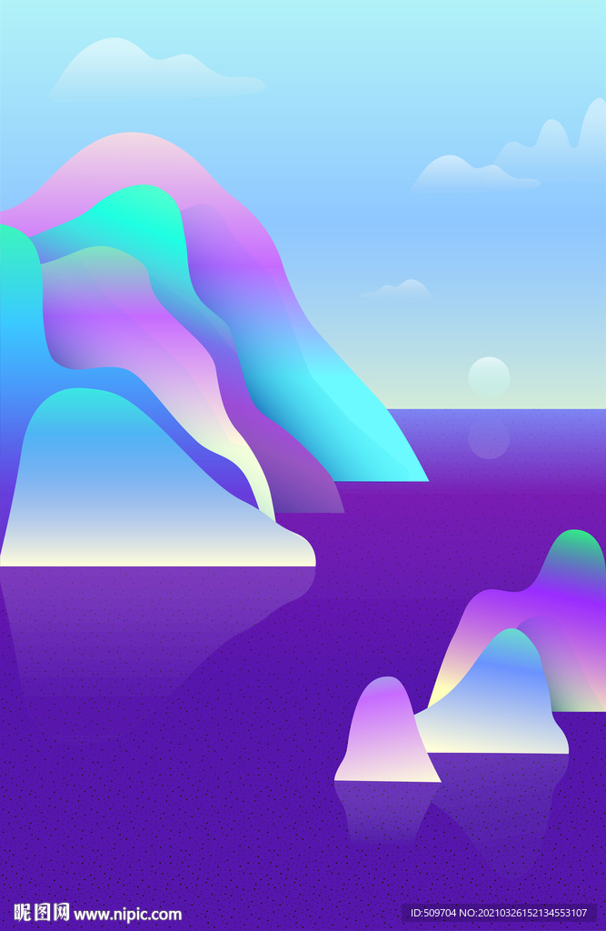 唯美手绘冰川插画