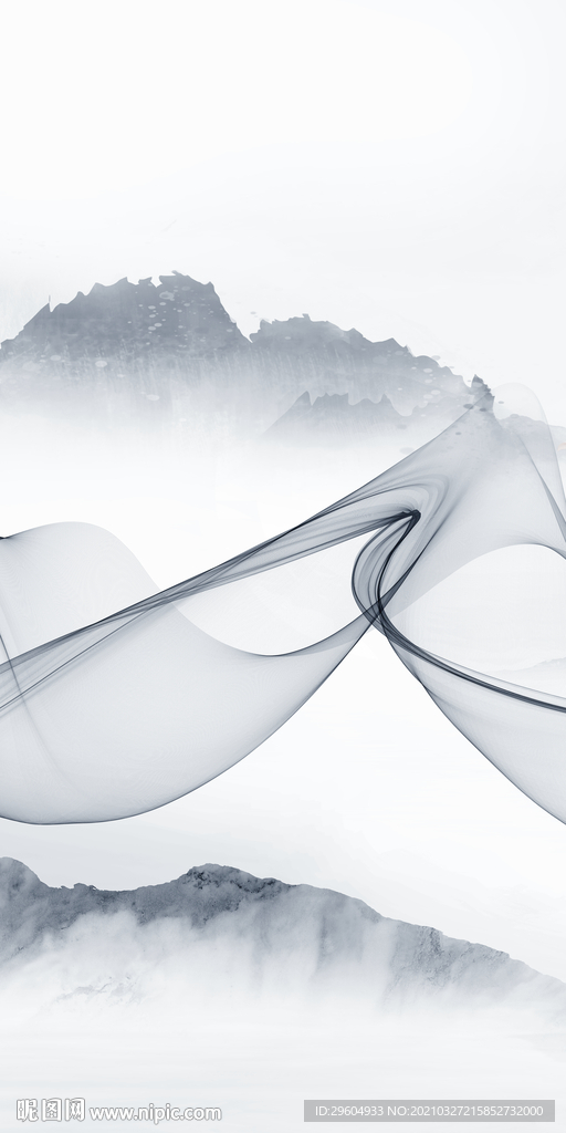 蓝色山水画玄关画 TIF分层