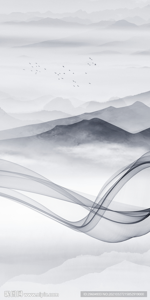 水墨山水画玄关画 TIF分层