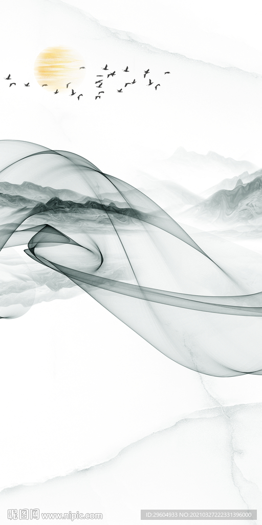 烟雾山水画玄关画 TIF分层