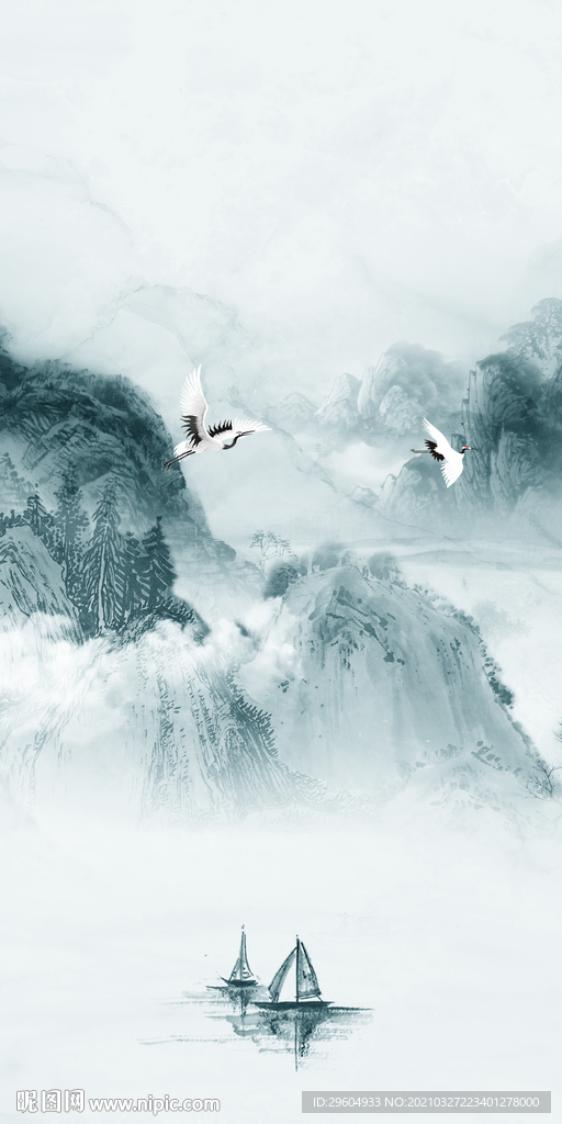 高档 山水画玄关画 TIF分层