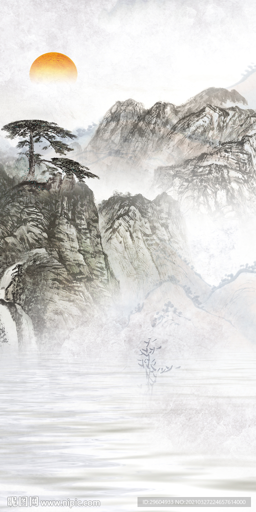 国画山水画玄关画 TIF分层