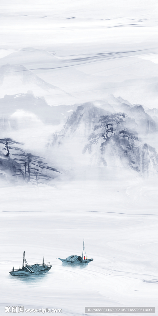 蓝色玄关中式画 tif分层