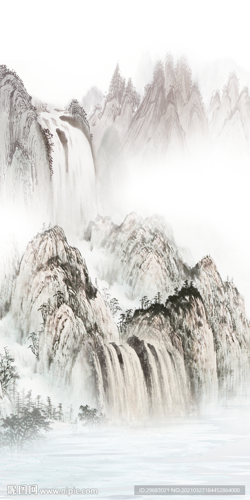 国画玄关中式画 tif分层