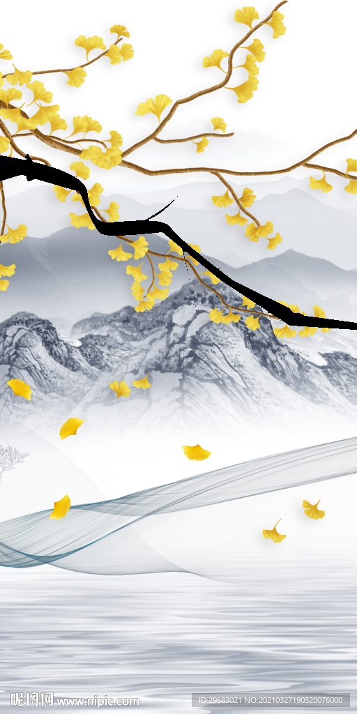 银杏玄关中式画 tif分层