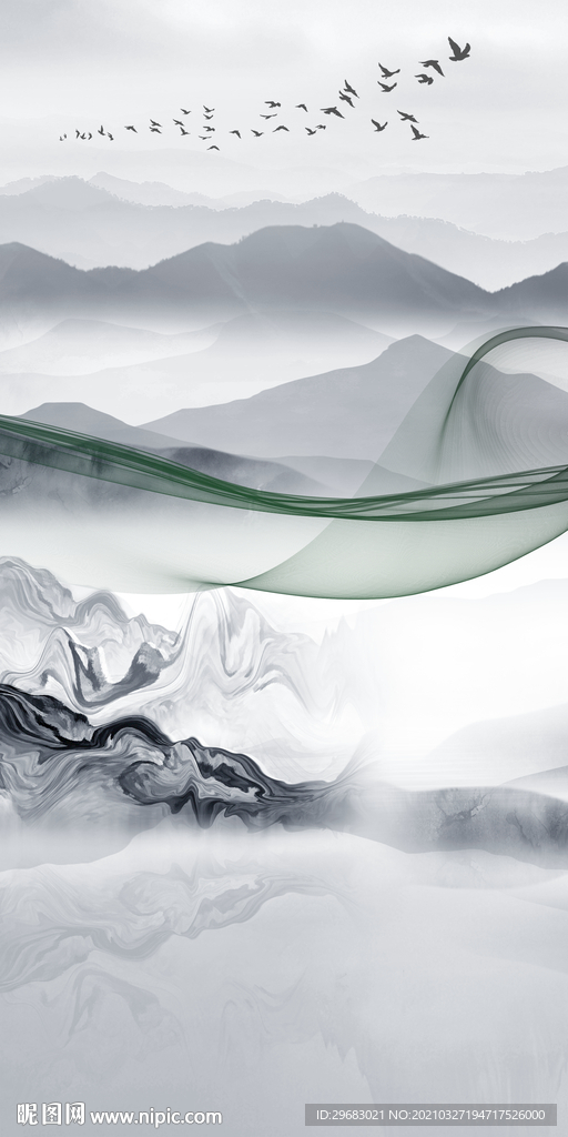 新中式玄关画风景画 TIF分层