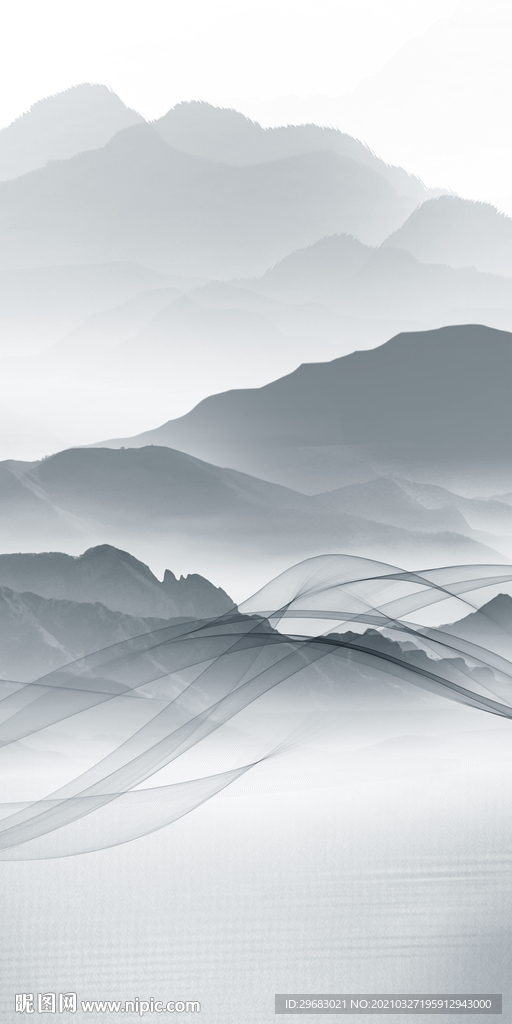 新中式山水画玄关画 TIF分层