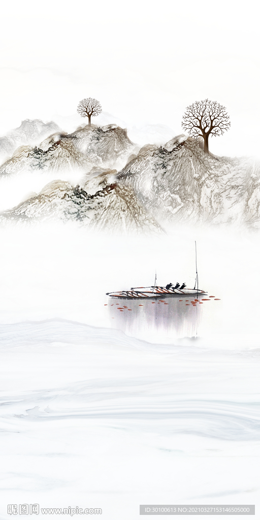 中国风山水玄关框画 tif分层