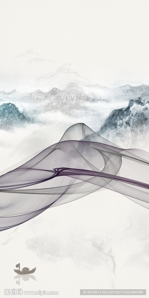 中式山水玄关框画 tif分层