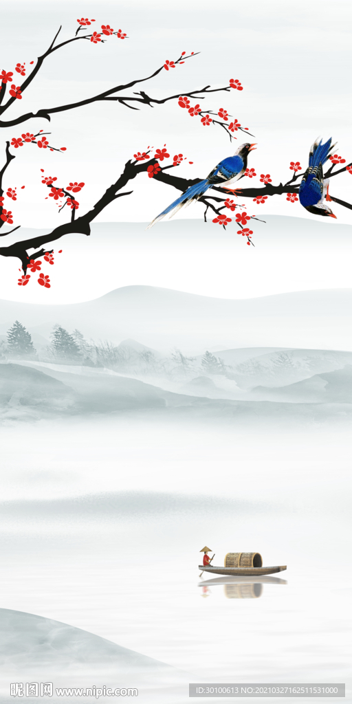 花鸟新品山水玄关 tif分层