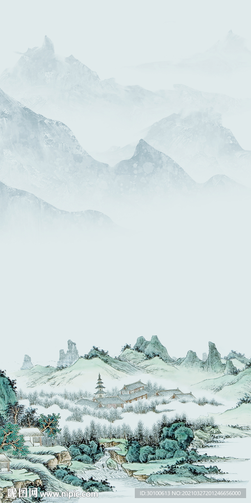 国画山水玄关框画 tif分层