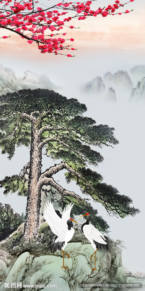 国画山水新无框画 tif分层