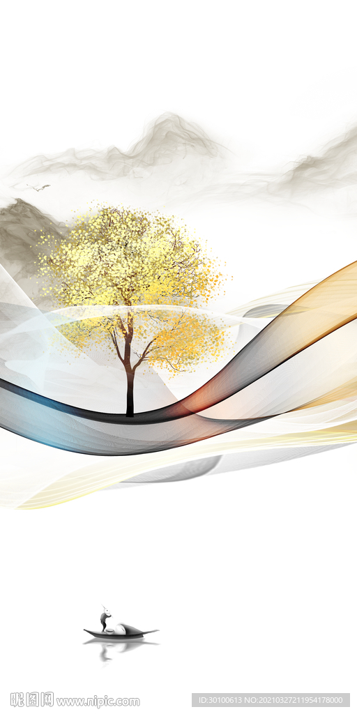 高档山水新无框画 tif分层