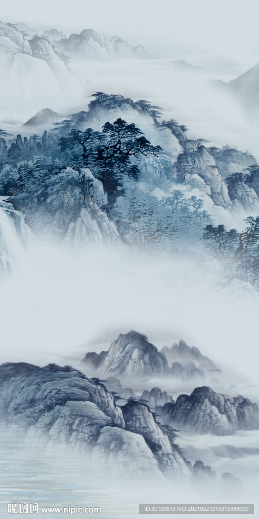 新中式山水新无框画 tif分层