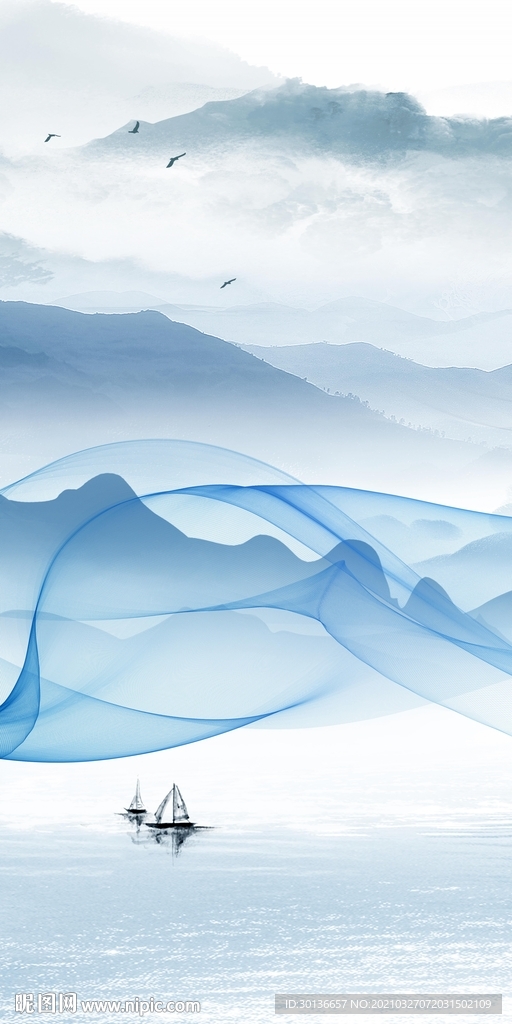 极简风景山水框画 TIF分层