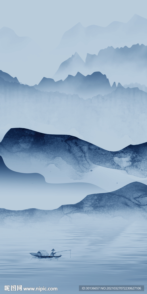 意境风景山水框画 TIF分层