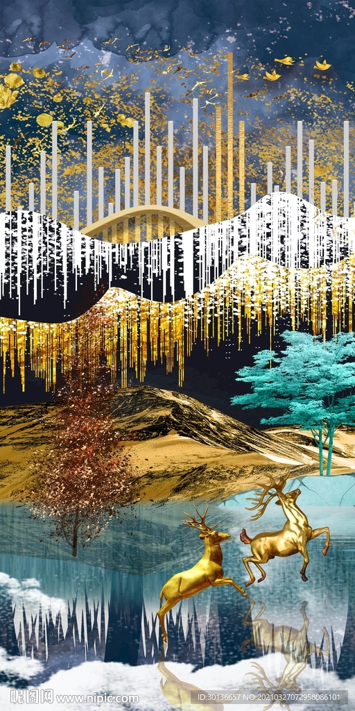 麋鹿大气新无框画 TIF分层