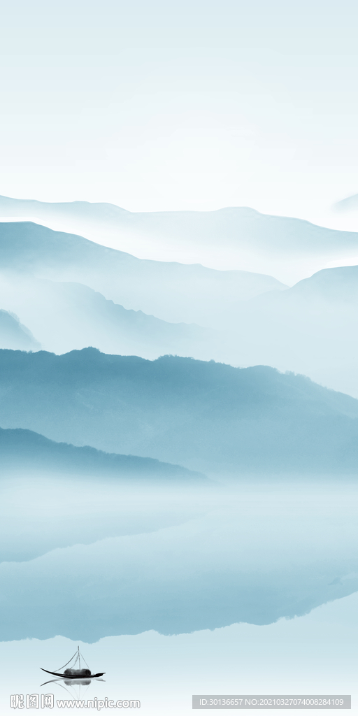 蓝色 风景山水框画 TIF分层