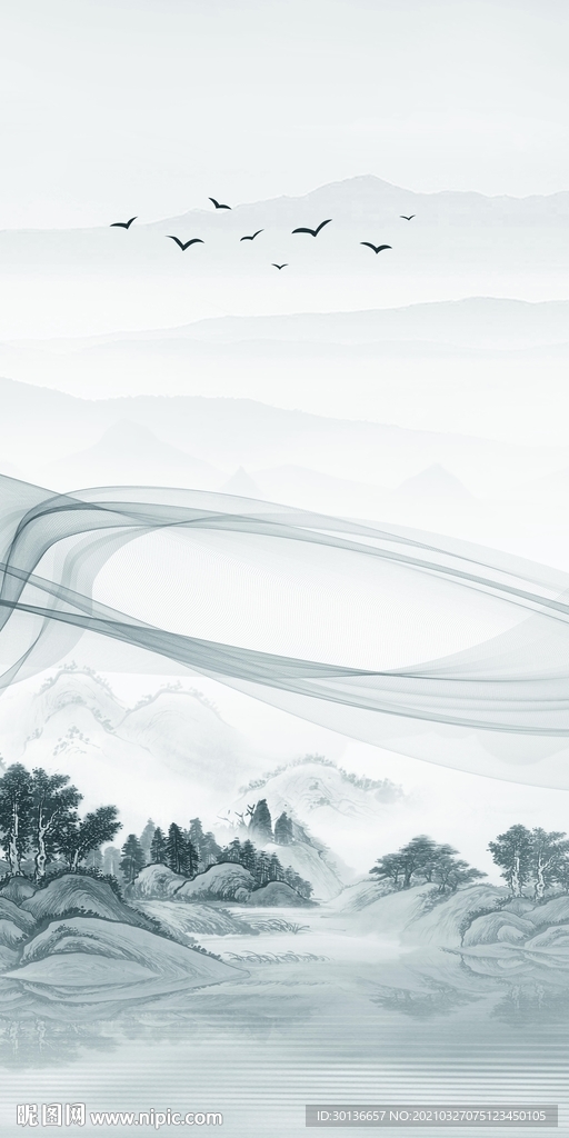 高档风景山水玄关 TIF分层