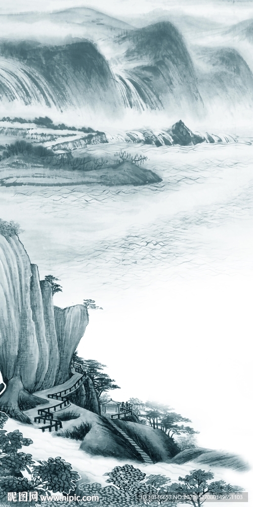 中国风风景玄关山水 TIF分层