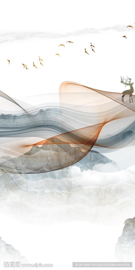 新中式风景玄关山水 TIF分层