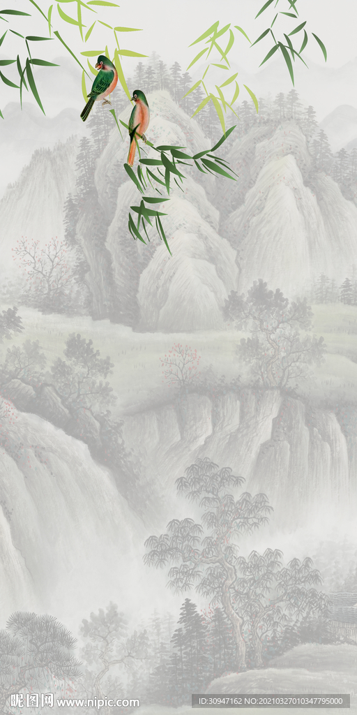 花鸟新高档玄关画 TIF分层