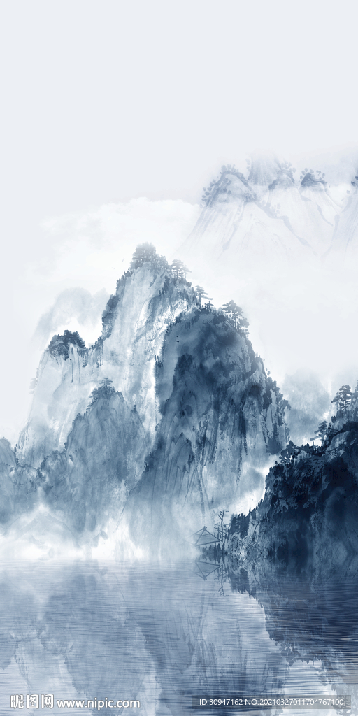 蓝色新高档玄关画 TIF分层