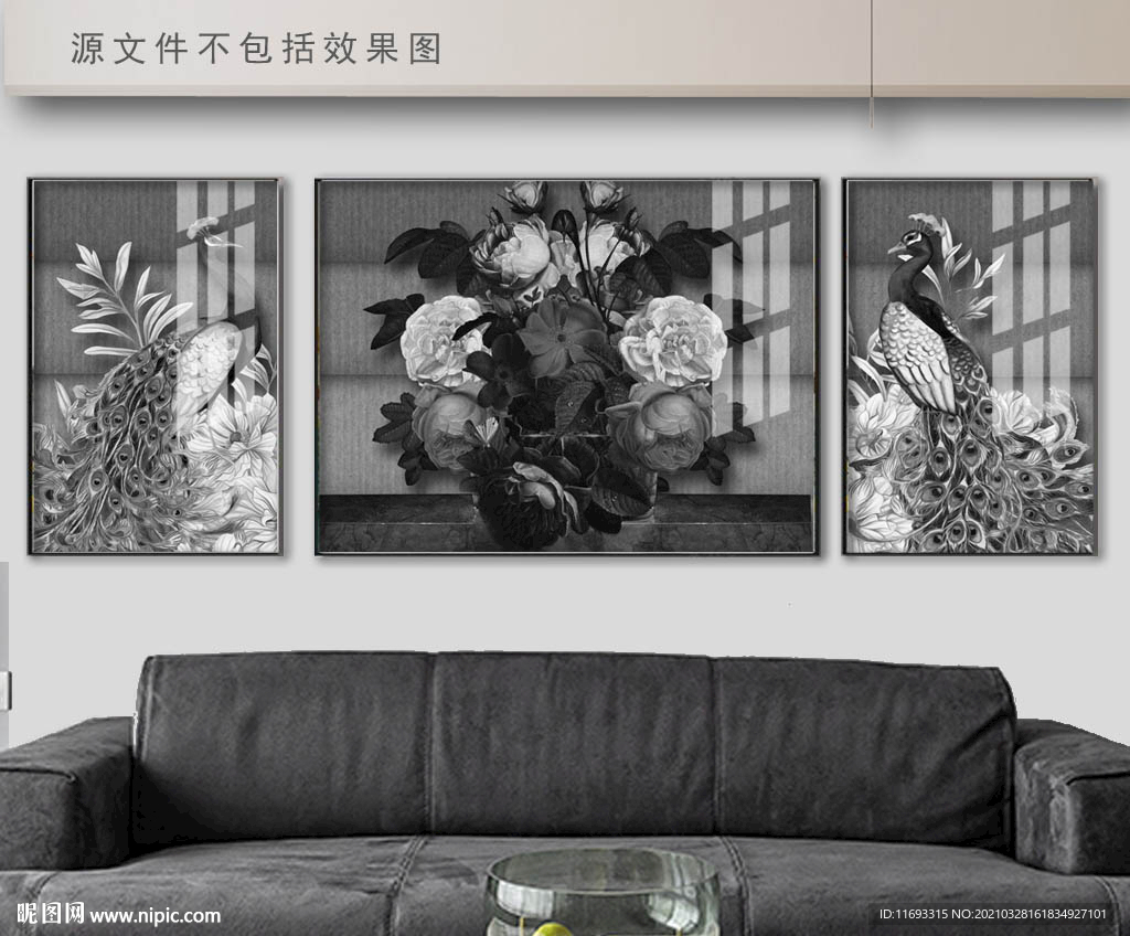 欧式复古花瓶油画三联画