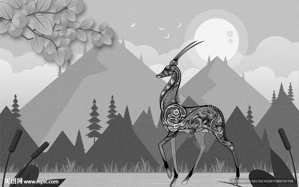 麋鹿树林电视背景墙