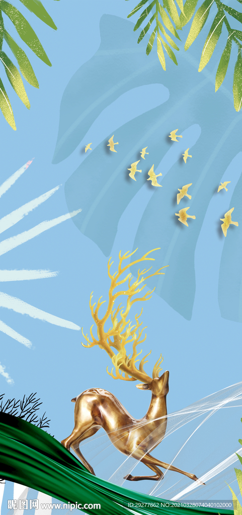 金鹿大气玄关框画 TIF分层