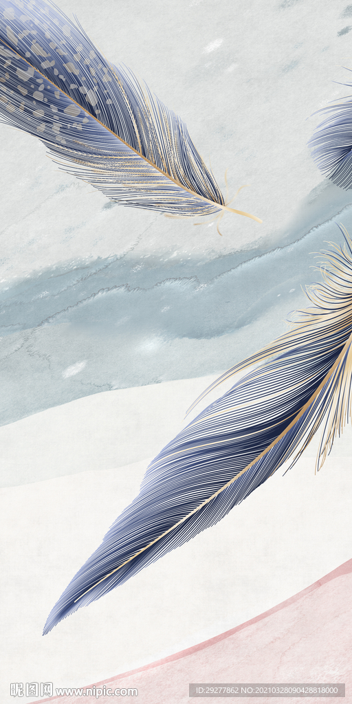 羽毛大气玄关框画 TIF分层