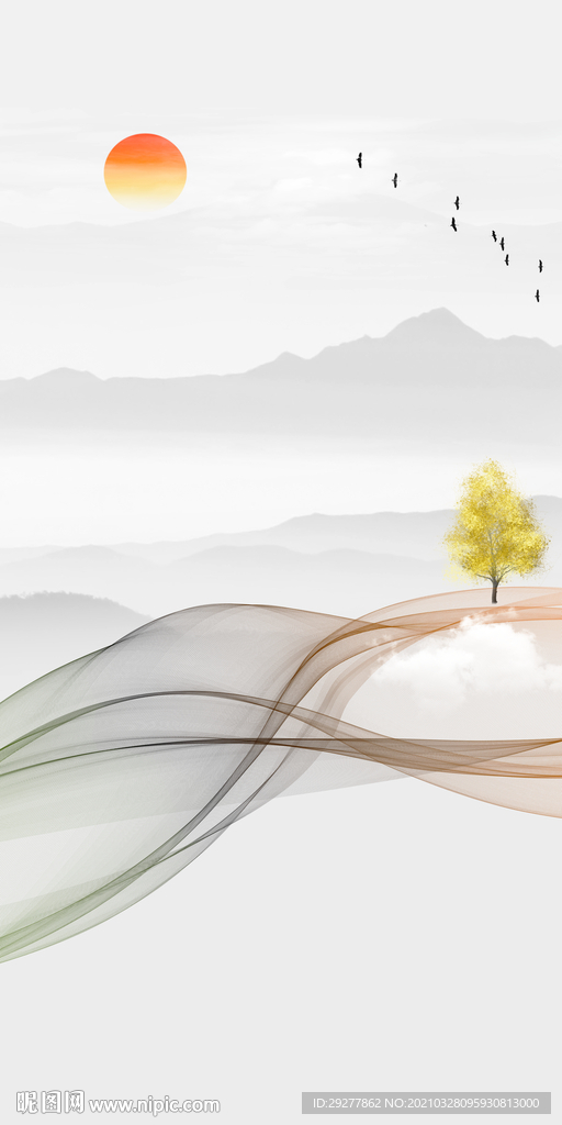 中式玄关山水背景 TIF分层