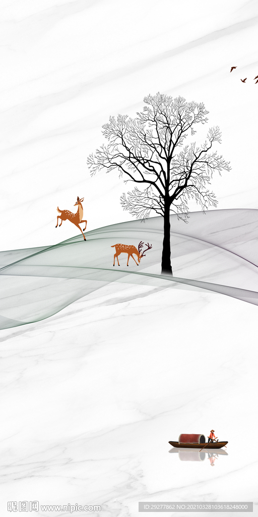 高清 玄关山水背景 TIF分层