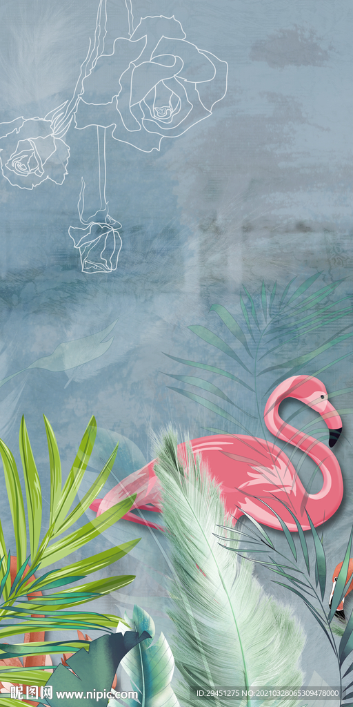 火烈鸟新欧式玄关画 tif分层