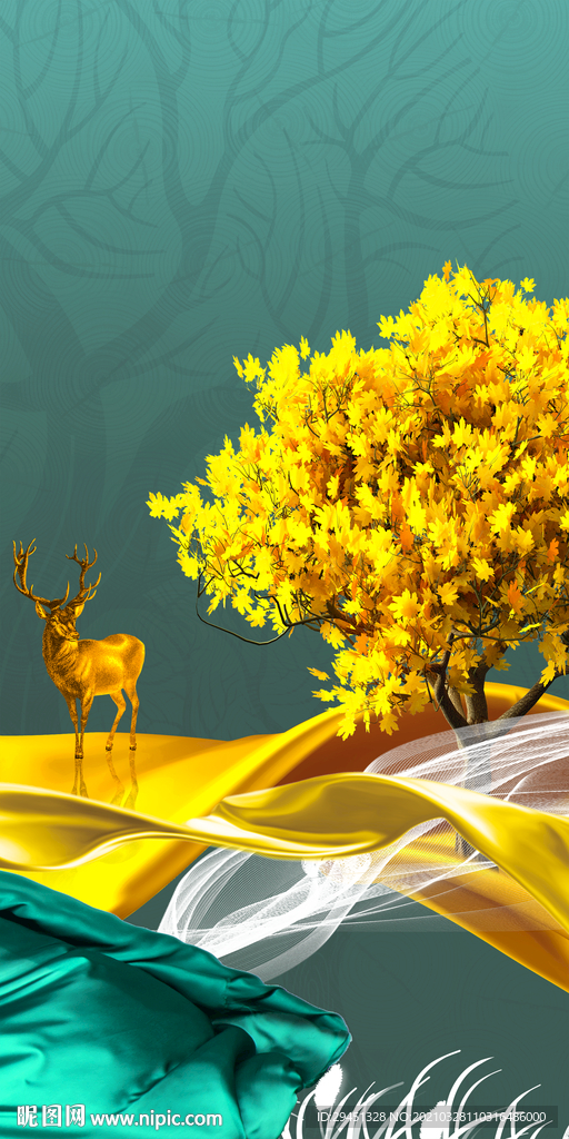 麋鹿框画现代玄关 TIF分层