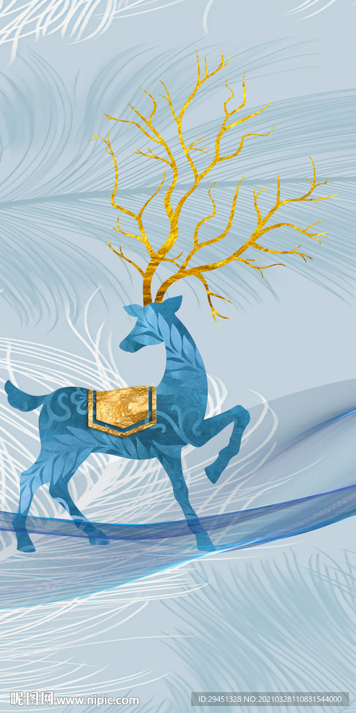 麋鹿玄关欧式新画 TIF分层