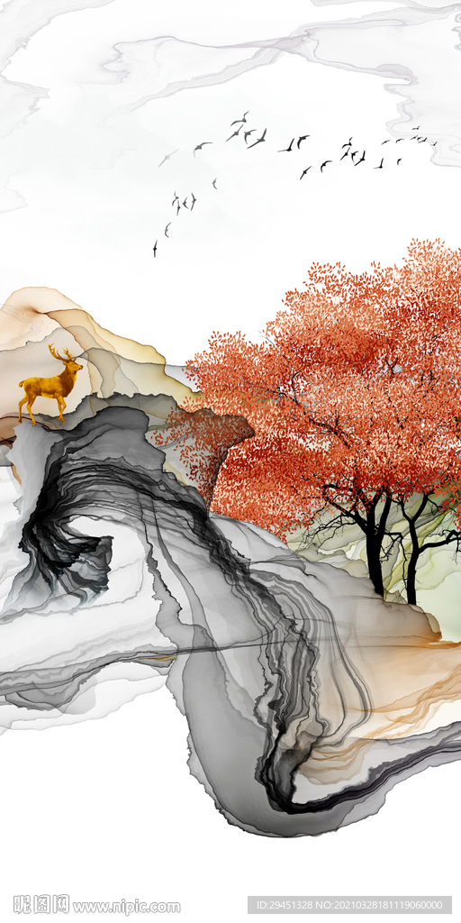 线条框画山水玄关 TIF分层