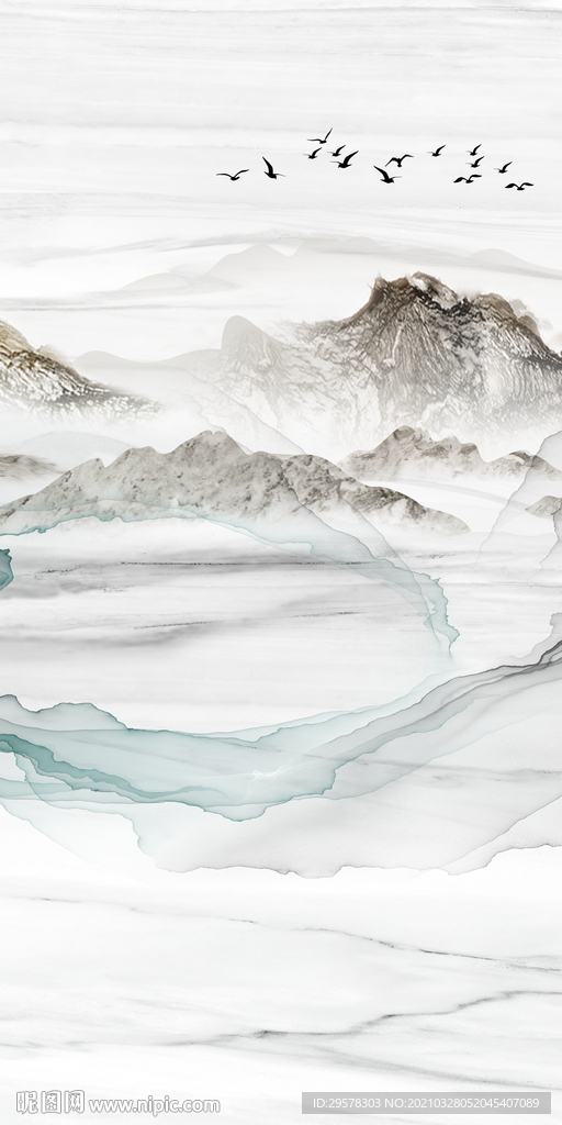 简约高清山水玄关 TIF分层