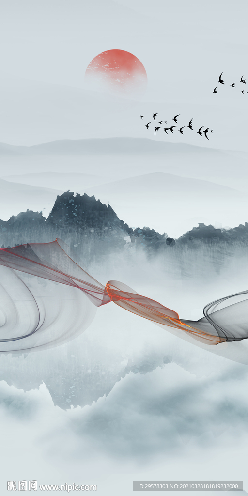 中国风高清山水玄关 TIF分层