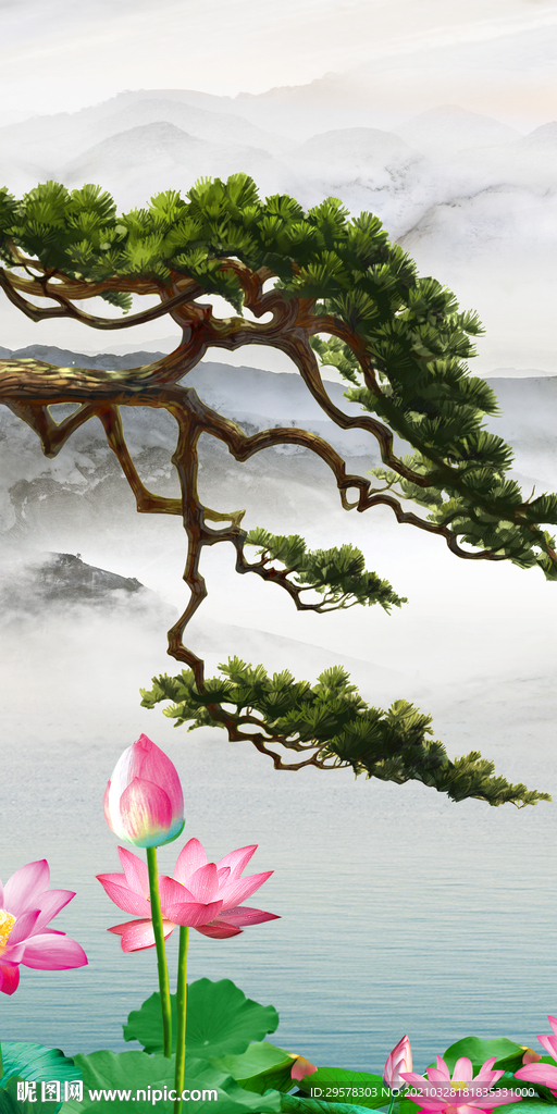 荷花中式山水新图 TIF分层